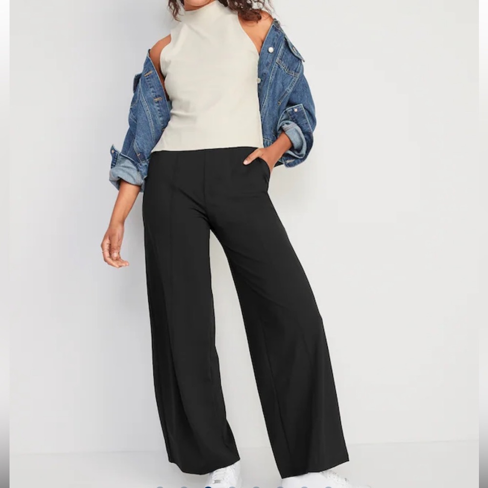 NWT Old Navy Large Black Jack High-Waisted PowerSoft Wide-Leg Pants for Women - Picture 3 of 6